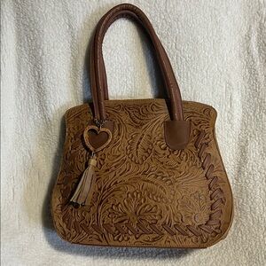 Elegant Brown Embossed Handbag